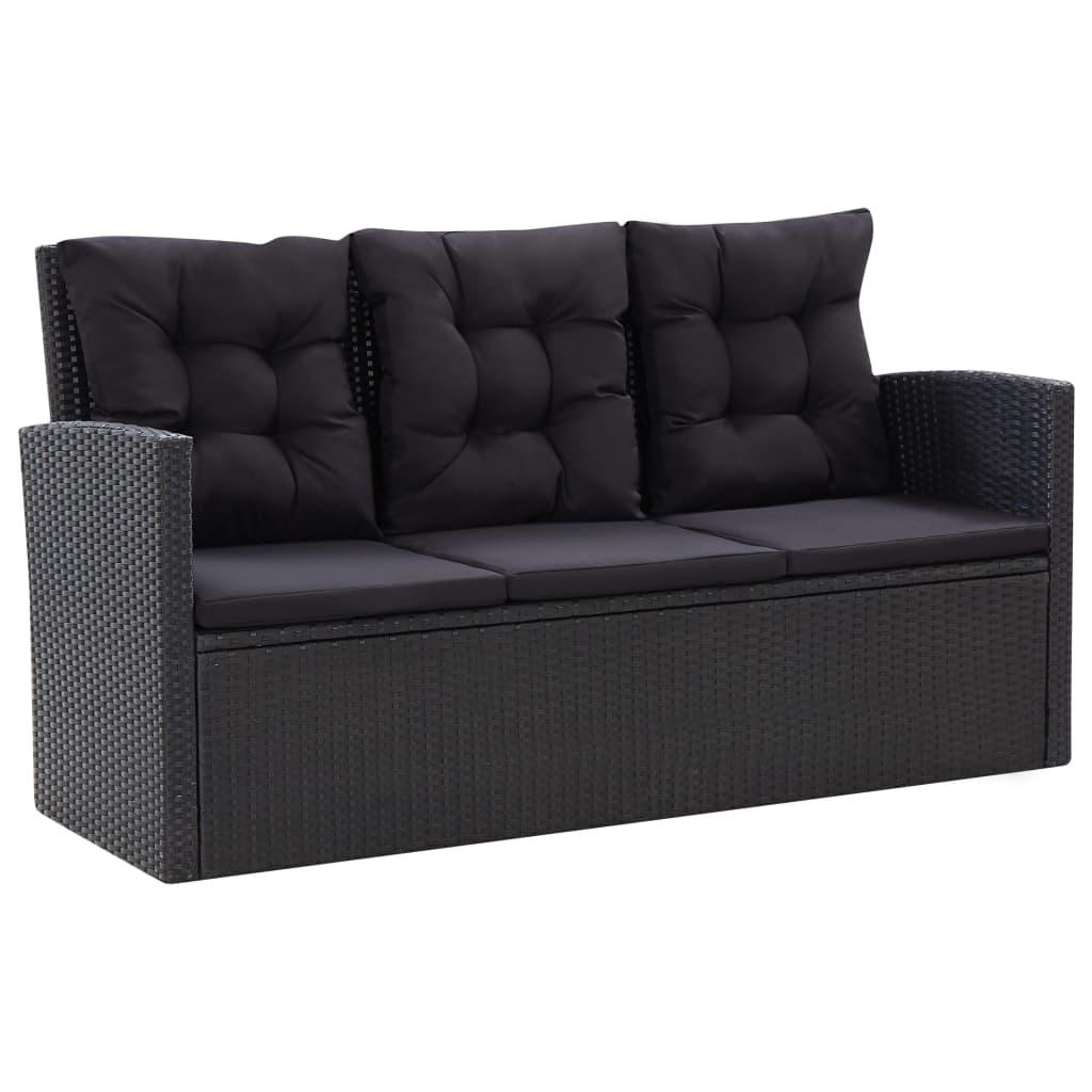 vidaXL 6 Piece Patio Lounge Set with Cushions Poly Rattan Black - Home ...